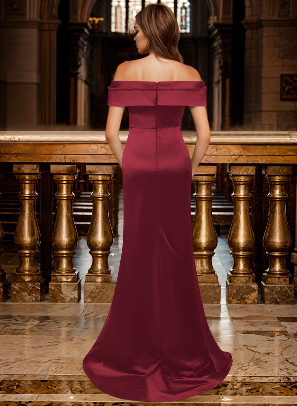 Trumpet/Mermaid Off-The-Shoulder Sleeveless Sweep Train Satin Bridesmaid Dresses, product image 32