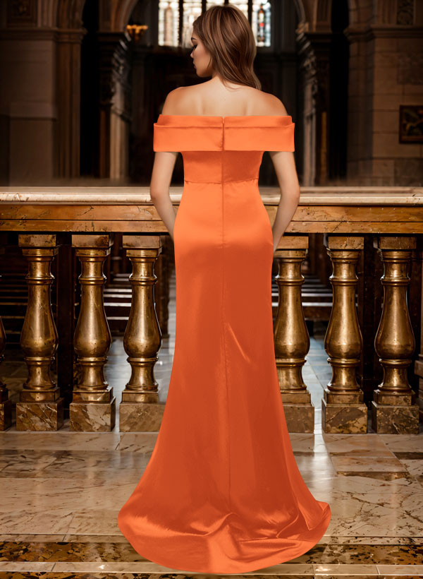 Trumpet/Mermaid Off-The-Shoulder Sleeveless Sweep Train Satin Bridesmaid Dresses, product image 144