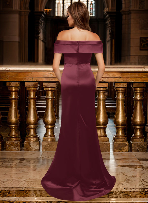 Trumpet/Mermaid Off-The-Shoulder Sleeveless Sweep Train Satin Bridesmaid Dresses, product image 30