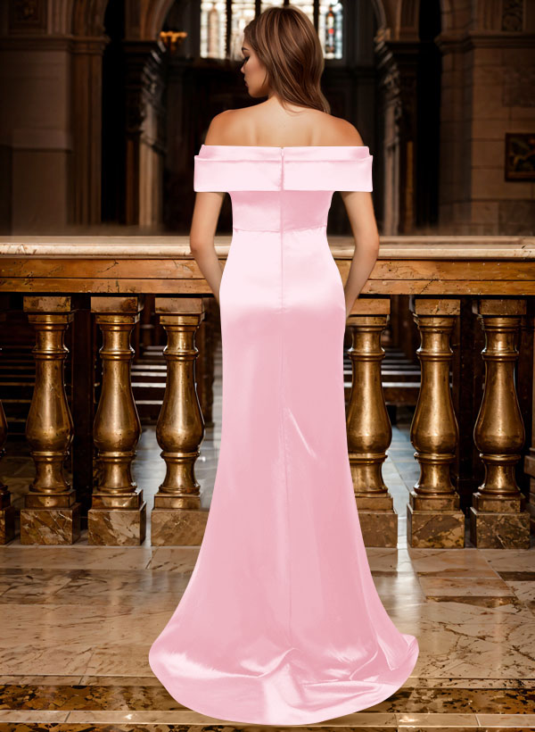 Trumpet/Mermaid Off-The-Shoulder Sleeveless Sweep Train Satin Bridesmaid Dresses, product image 56