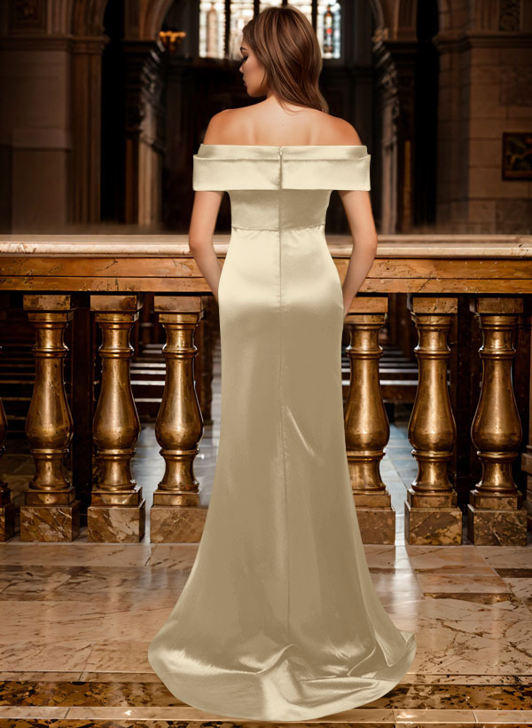 Trumpet/Mermaid Off-The-Shoulder Sleeveless Sweep Train Satin Bridesmaid Dresses, product image 104