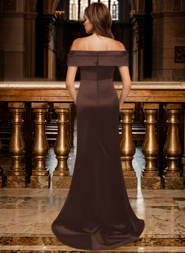 Trumpet/Mermaid Off-The-Shoulder Sleeveless Sweep Train Satin Bridesmaid Dresses, product image 117