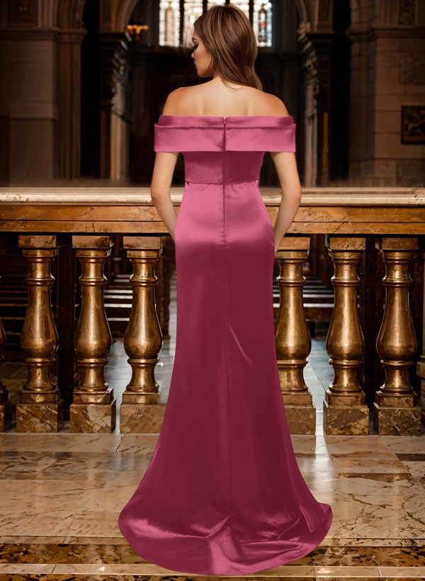 Trumpet/Mermaid Off-The-Shoulder Sleeveless Sweep Train Satin Bridesmaid Dresses, product image 34