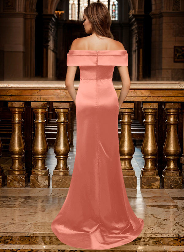 Trumpet/Mermaid Off-The-Shoulder Sleeveless Sweep Train Satin Bridesmaid Dresses, product image 52