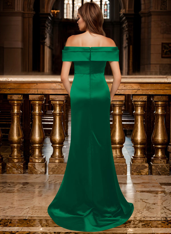 Trumpet/Mermaid Off-The-Shoulder Sleeveless Sweep Train Satin Bridesmaid Dresses, product image 86