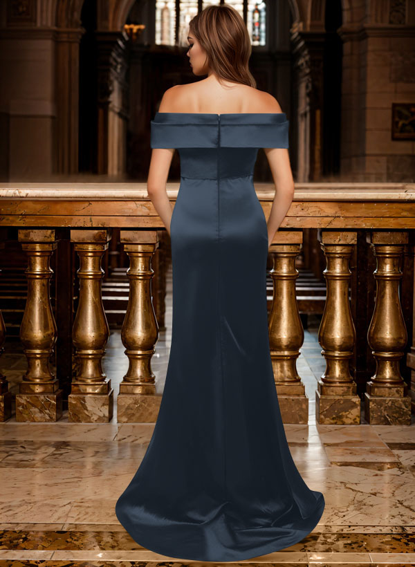 Trumpet/Mermaid Off-The-Shoulder Sleeveless Sweep Train Satin Bridesmaid Dresses, product image 5