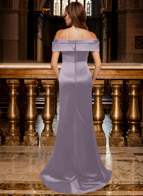 Trumpet/Mermaid Off-The-Shoulder Sleeveless Sweep Train Satin Bridesmaid Dresses, product image 58