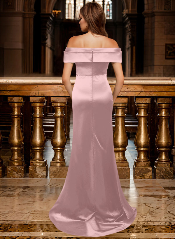 Trumpet/Mermaid Off-The-Shoulder Sleeveless Sweep Train Satin Bridesmaid Dresses, product image 44