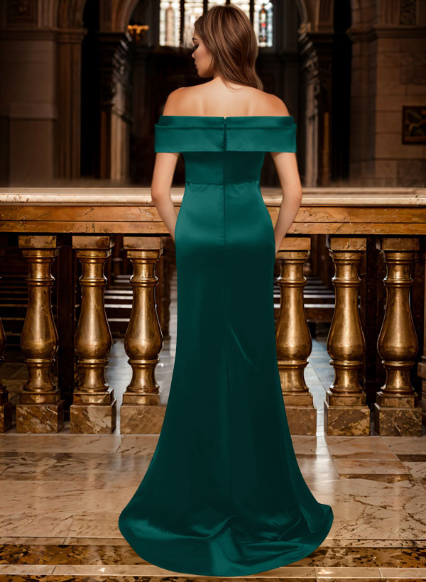 Trumpet/Mermaid Off-The-Shoulder Sleeveless Sweep Train Satin Bridesmaid Dresses, product image 146