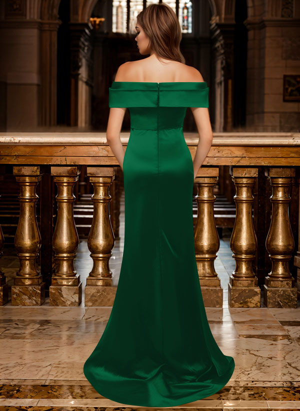 Trumpet/Mermaid Off-The-Shoulder Sleeveless Sweep Train Satin Bridesmaid Dresses, product image 140