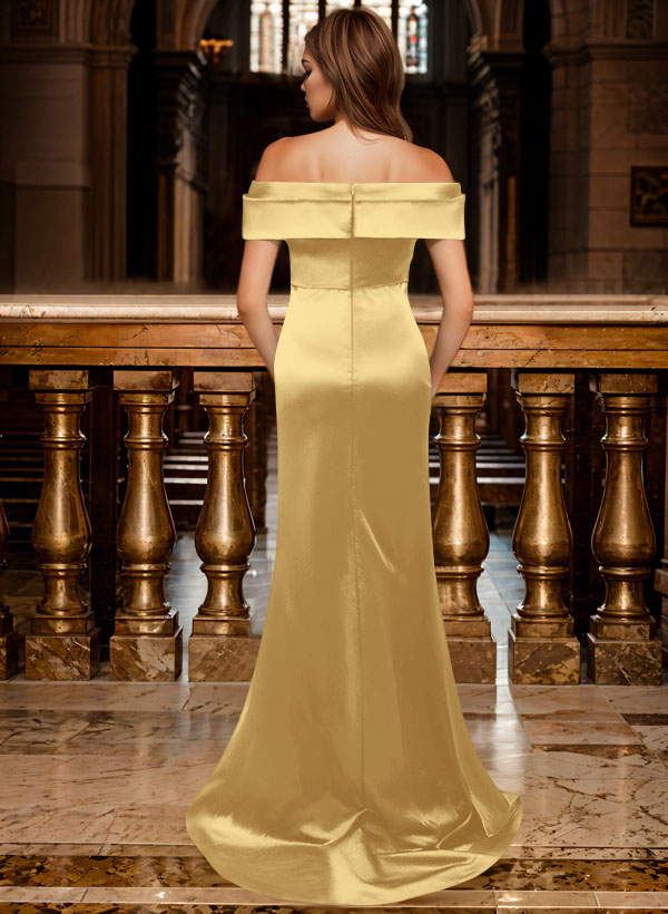 Trumpet/Mermaid Off-The-Shoulder Sleeveless Sweep Train Satin Bridesmaid Dresses, product image 111