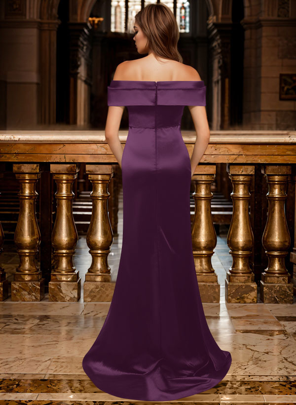 Trumpet/Mermaid Off-The-Shoulder Sleeveless Sweep Train Satin Bridesmaid Dresses, product image 78