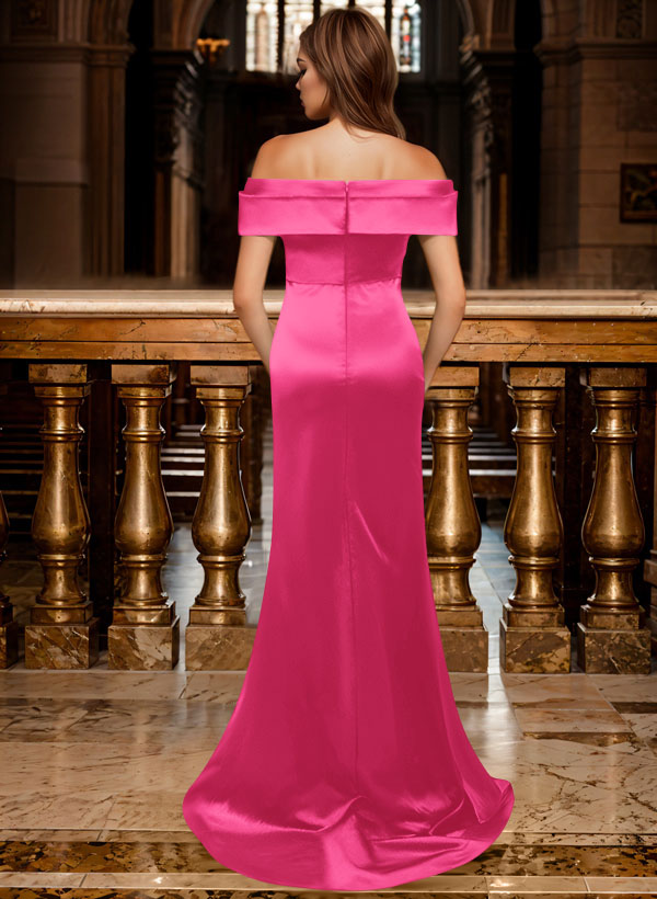 Trumpet/Mermaid Off-The-Shoulder Sleeveless Sweep Train Satin Bridesmaid Dresses, product image 131