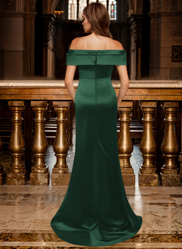 Trumpet/Mermaid Off-The-Shoulder Sleeveless Sweep Train Satin Bridesmaid Dresses, product image 88