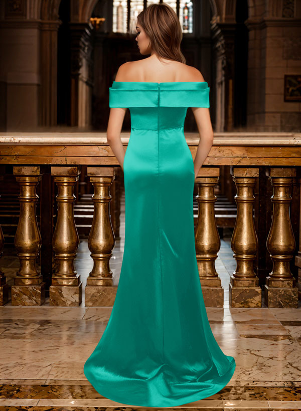 Trumpet/Mermaid Off-The-Shoulder Sleeveless Sweep Train Satin Bridesmaid Dresses, product image 92