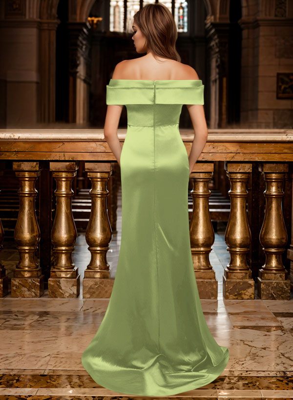 Trumpet/Mermaid Off-The-Shoulder Sleeveless Sweep Train Satin Bridesmaid Dresses, product image 148