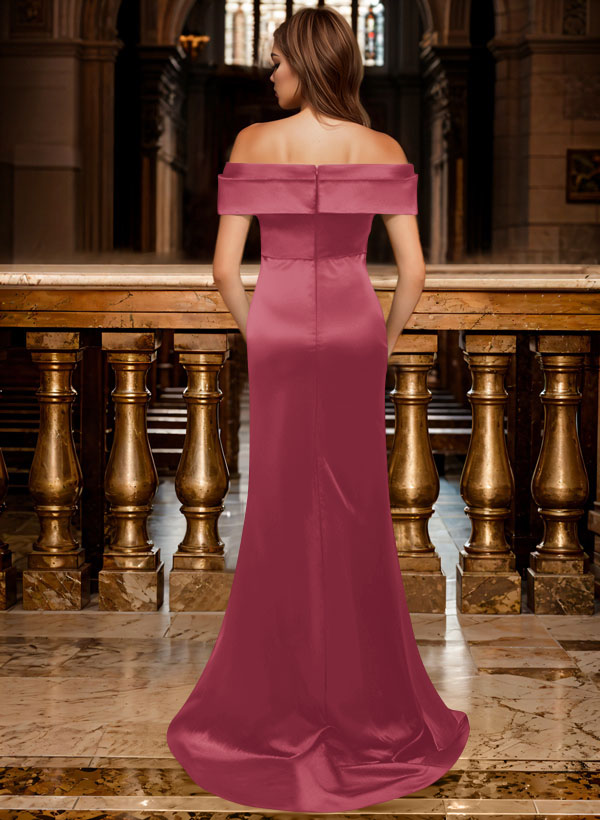 Trumpet/Mermaid Off-The-Shoulder Sleeveless Sweep Train Satin Bridesmaid Dresses, product image 36