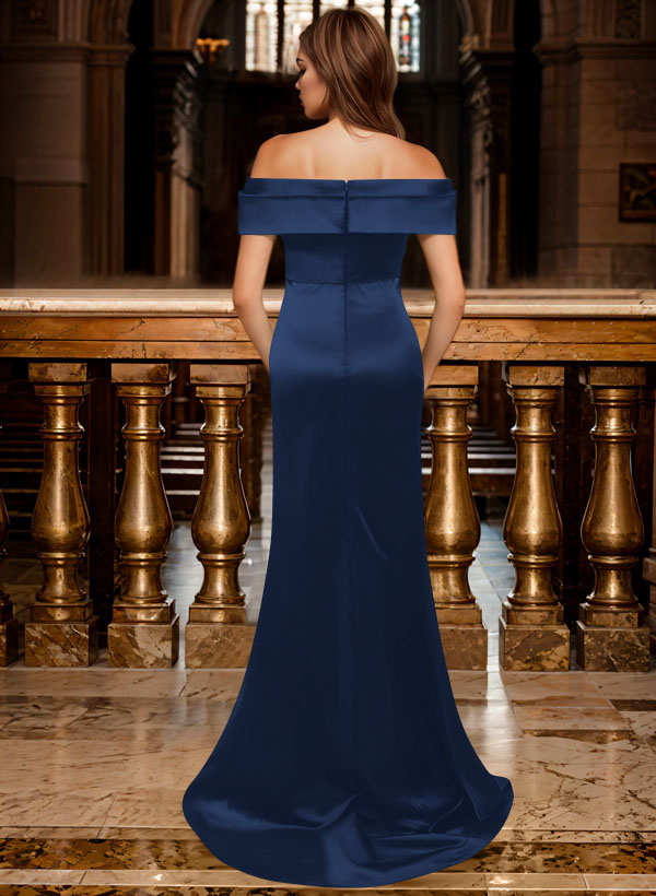 Trumpet/Mermaid Off-The-Shoulder Sleeveless Sweep Train Satin Bridesmaid Dresses, product image 7