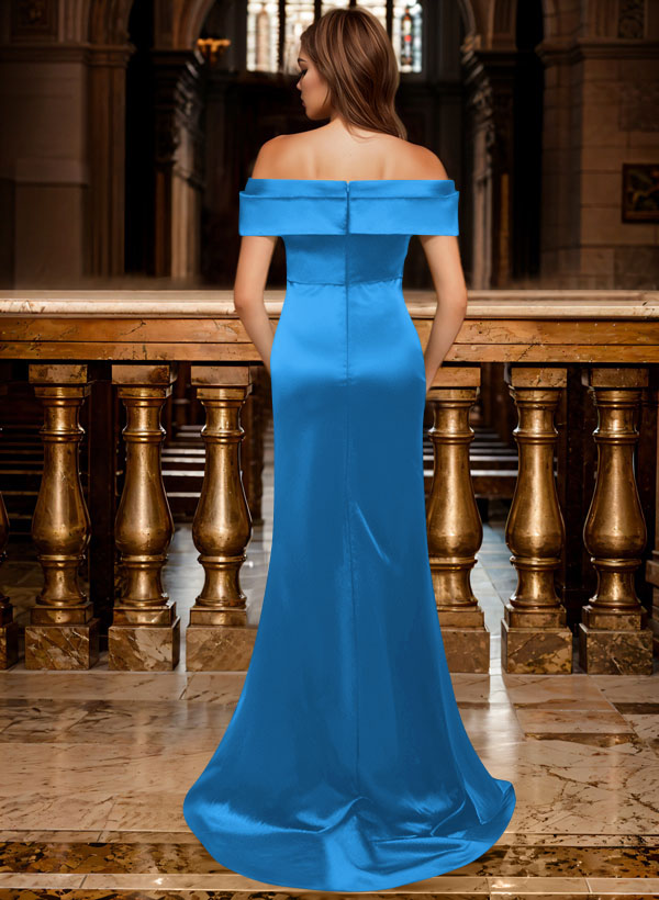Trumpet/Mermaid Off-The-Shoulder Sleeveless Sweep Train Satin Bridesmaid Dresses, product image 20