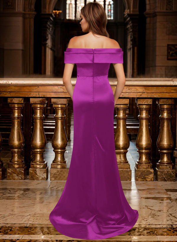 Trumpet/Mermaid Off-The-Shoulder Sleeveless Sweep Train Satin Bridesmaid Dresses, product image 80