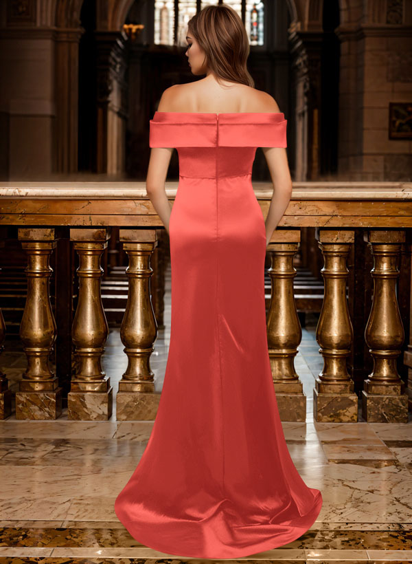 Trumpet/Mermaid Off-The-Shoulder Sleeveless Sweep Train Satin Bridesmaid Dresses, product image 115