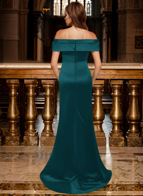 Trumpet/Mermaid Off-The-Shoulder Sleeveless Sweep Train Satin Bridesmaid Dresses, product image 90