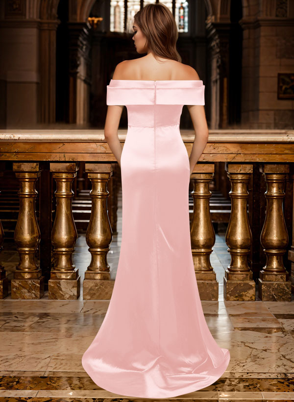 Trumpet/Mermaid Off-The-Shoulder Sleeveless Sweep Train Satin Bridesmaid Dresses, product image 50