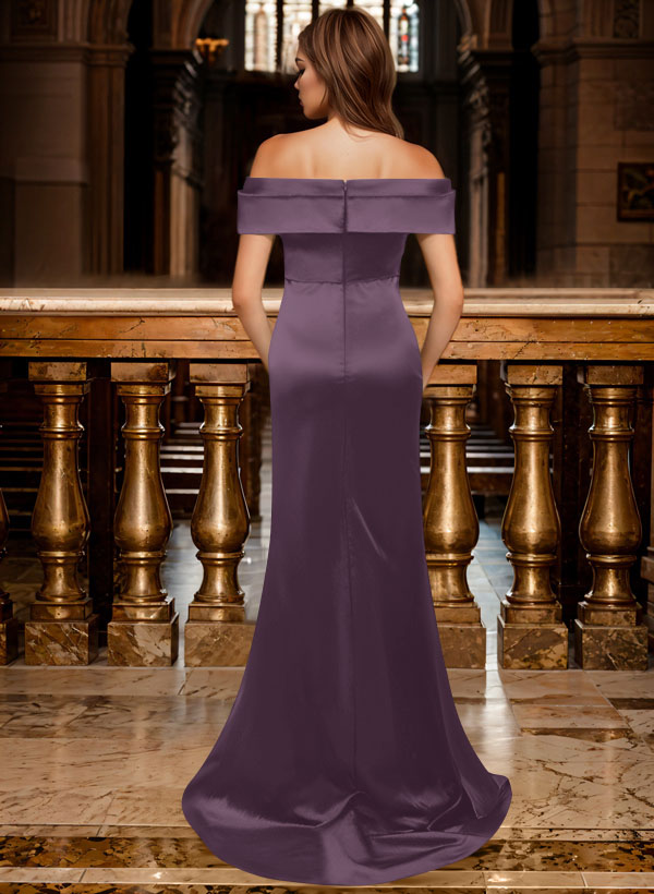 Trumpet/Mermaid Off-The-Shoulder Sleeveless Sweep Train Satin Bridesmaid Dresses, product image 133