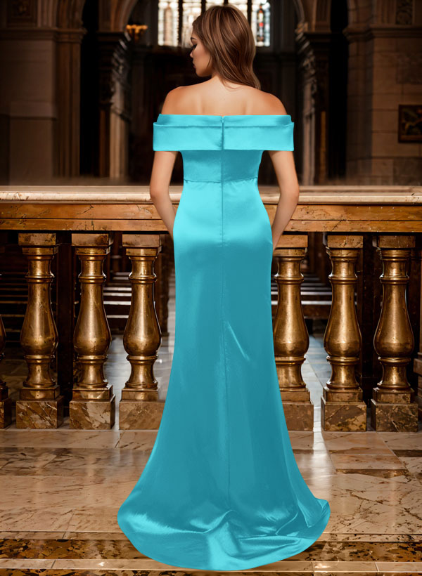 Trumpet/Mermaid Off-The-Shoulder Sleeveless Sweep Train Satin Bridesmaid Dresses, product image 22