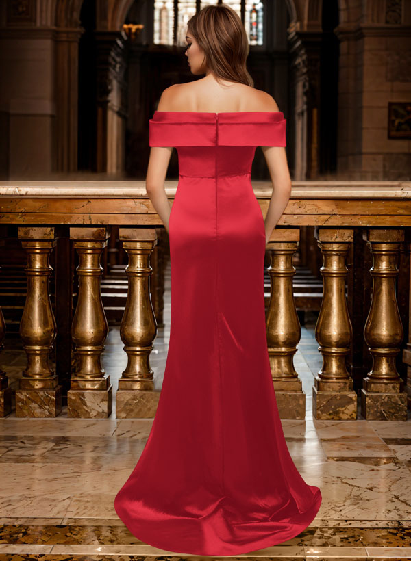 Trumpet/Mermaid Off-The-Shoulder Sleeveless Sweep Train Satin Bridesmaid Dresses, product image 38