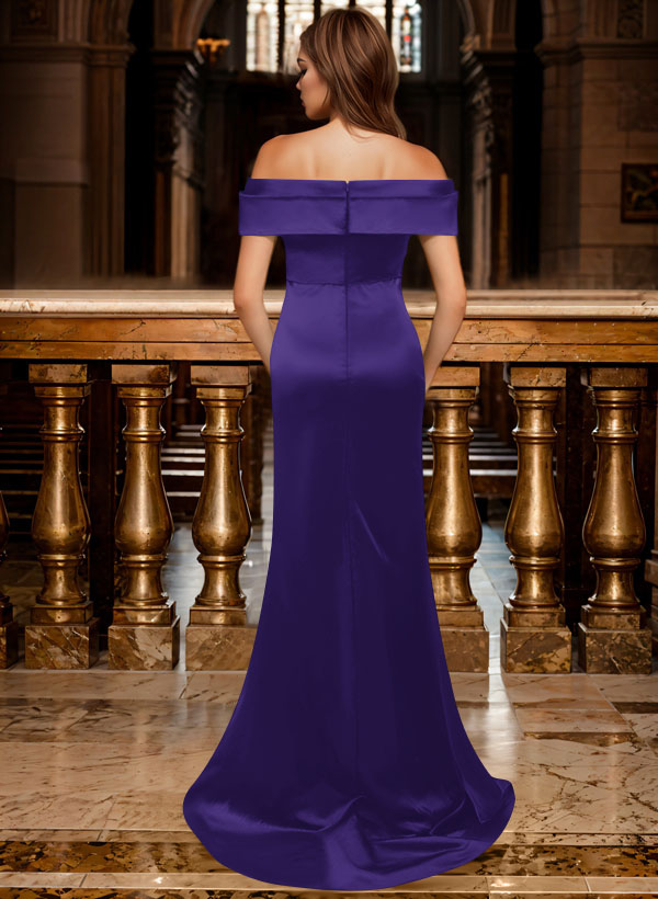 Trumpet/Mermaid Off-The-Shoulder Sleeveless Sweep Train Satin Bridesmaid Dresses, product image 84