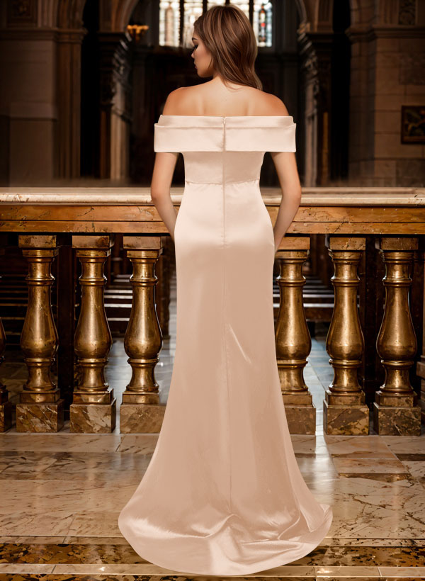 Trumpet/Mermaid Off-The-Shoulder Sleeveless Sweep Train Satin Bridesmaid Dresses, product image 142