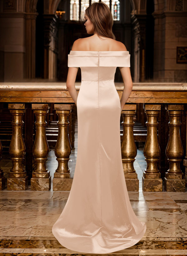 Trumpet/Mermaid Off-The-Shoulder Sleeveless Sweep Train Satin Bridesmaid Dresses, product image 142
