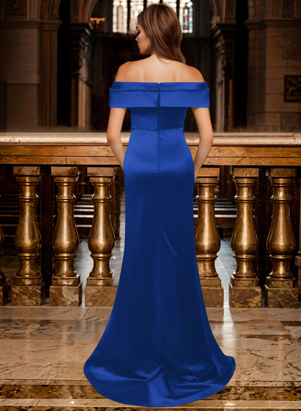 Trumpet/Mermaid Off-The-Shoulder Sleeveless Sweep Train Satin Bridesmaid Dresses, product image 18