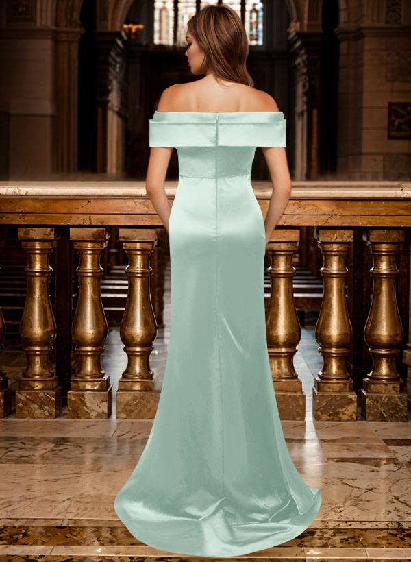 Trumpet/Mermaid Off-The-Shoulder Sleeveless Sweep Train Satin Bridesmaid Dresses, product image 98