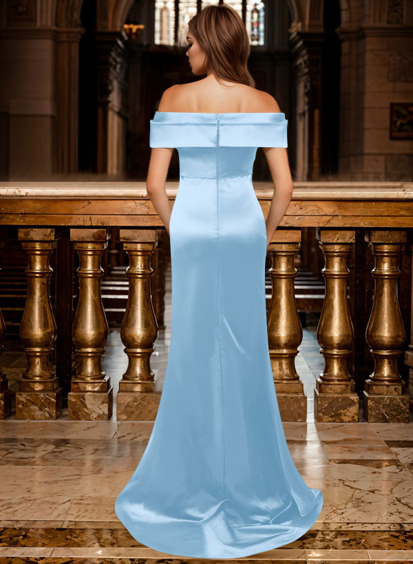Trumpet/Mermaid Off-The-Shoulder Sleeveless Sweep Train Satin Bridesmaid Dresses, product image 26