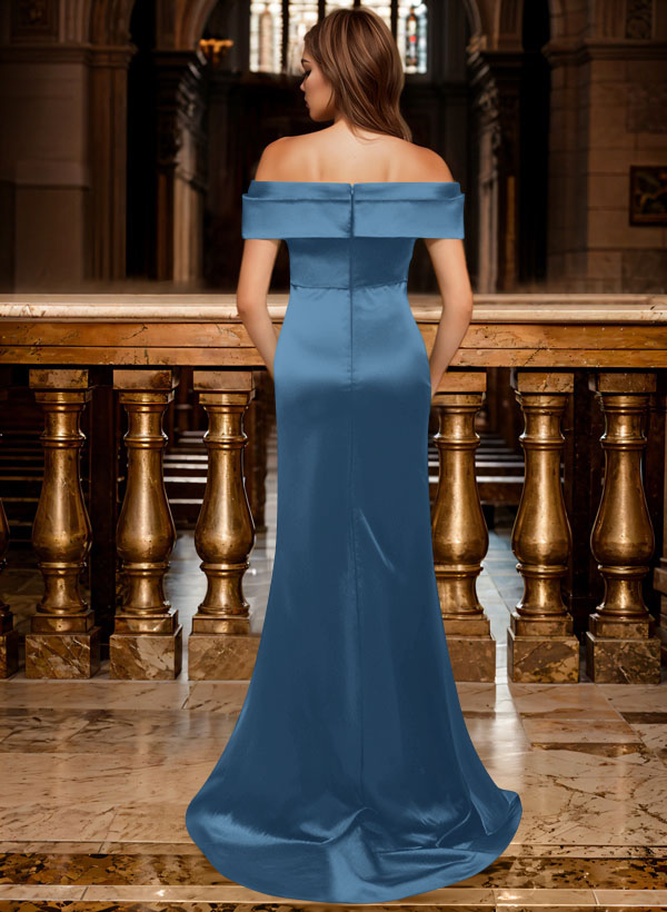 Trumpet/Mermaid Off-The-Shoulder Sleeveless Sweep Train Satin Bridesmaid Dresses, product image 12