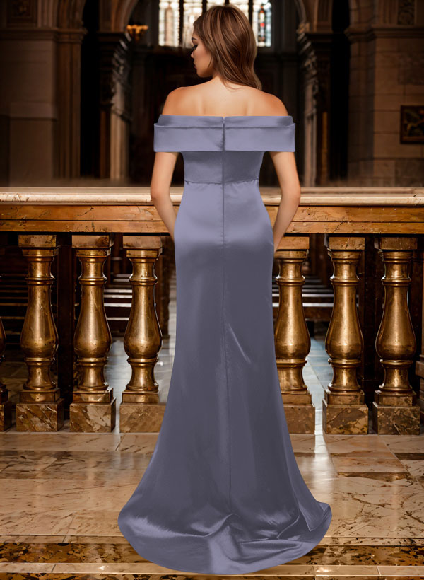 Trumpet/Mermaid Off-The-Shoulder Sleeveless Sweep Train Satin Bridesmaid Dresses, product image 14