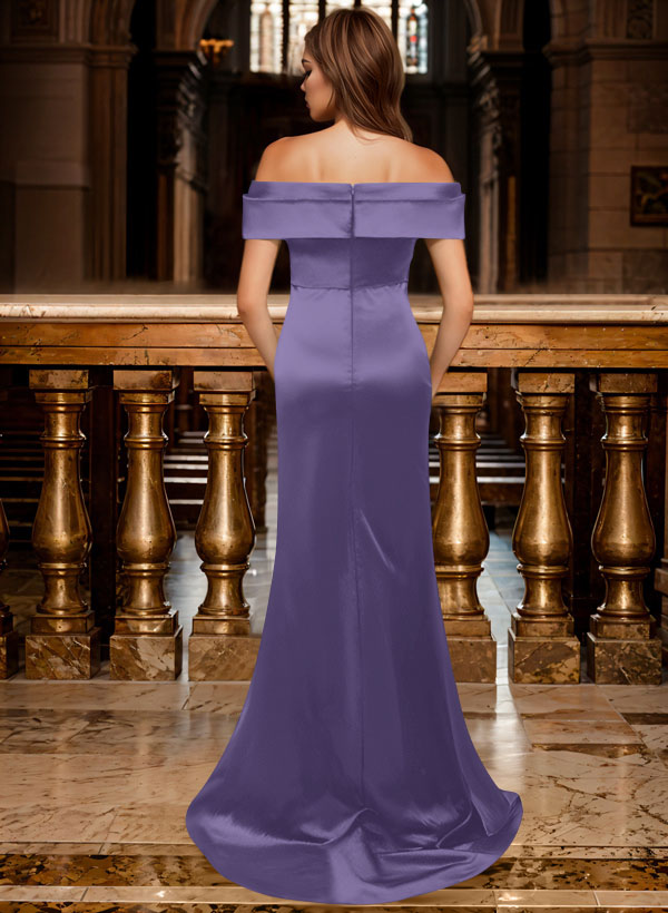Trumpet/Mermaid Off-The-Shoulder Sleeveless Sweep Train Satin Bridesmaid Dresses, product image 76