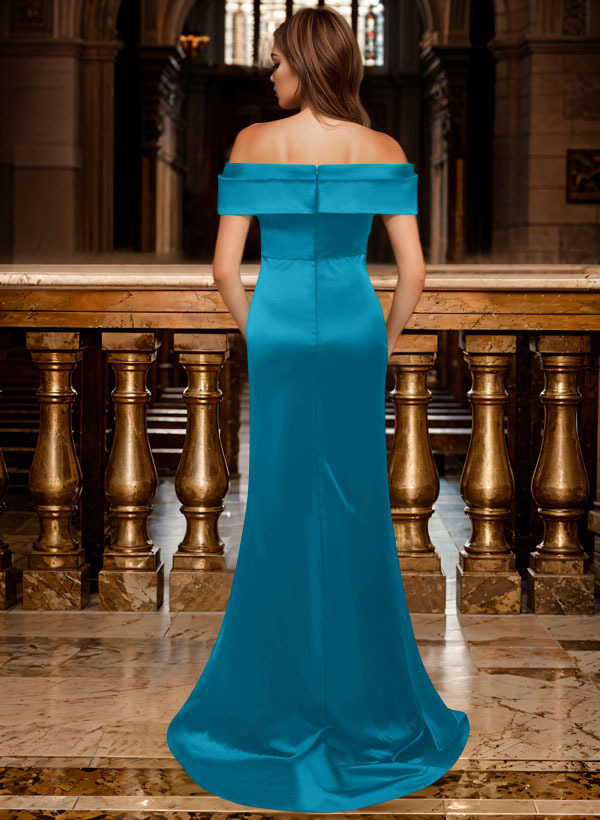 Trumpet/Mermaid Off-The-Shoulder Sleeveless Sweep Train Satin Bridesmaid Dresses, product image 152
