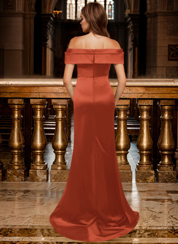 Trumpet/Mermaid Off-The-Shoulder Sleeveless Sweep Train Satin Bridesmaid Dresses, product image 150