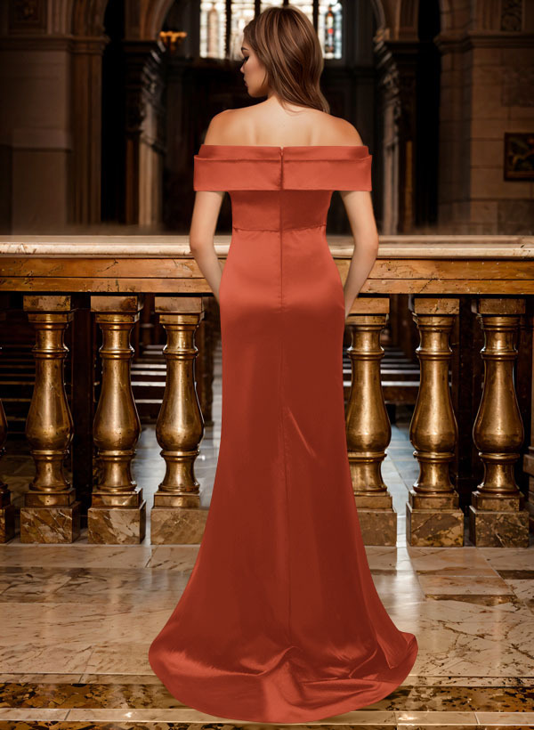 Trumpet/Mermaid Off-The-Shoulder Sleeveless Sweep Train Satin Bridesmaid Dresses, product image 150