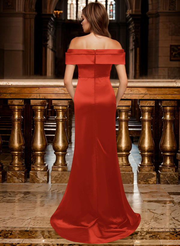 Trumpet/Mermaid Off-The-Shoulder Sleeveless Sweep Train Satin Bridesmaid Dresses, product image 40