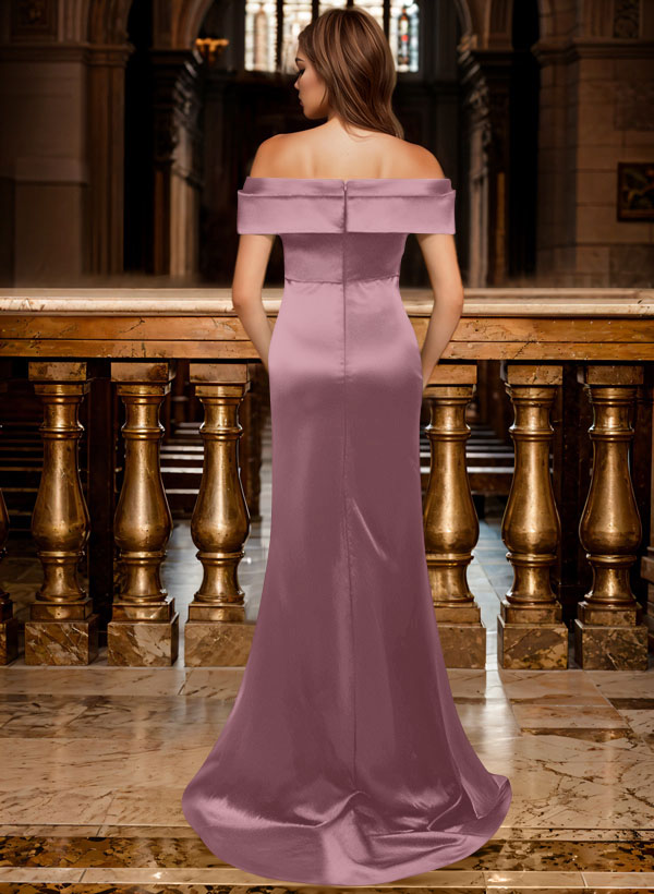 Trumpet/Mermaid Off-The-Shoulder Sleeveless Sweep Train Satin Bridesmaid Dresses, product image 66