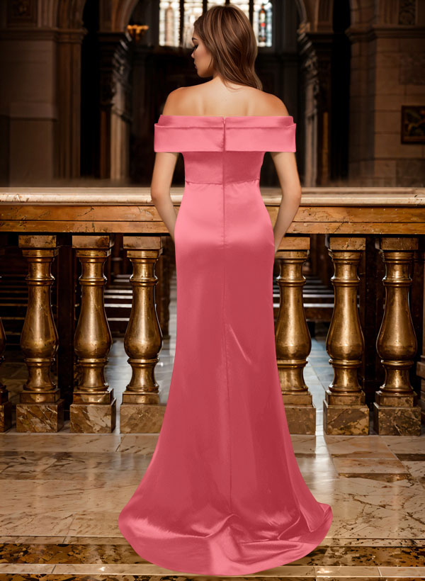 Trumpet/Mermaid Off-The-Shoulder Sleeveless Sweep Train Satin Bridesmaid Dresses, product image 42