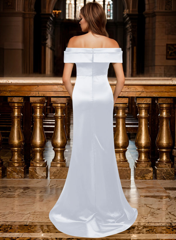 Trumpet/Mermaid Off-The-Shoulder Sleeveless Sweep Train Satin Bridesmaid Dresses, product image 121
