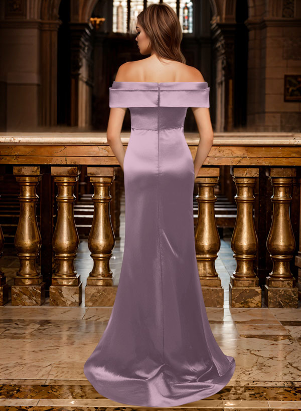 Trumpet/Mermaid Off-The-Shoulder Sleeveless Sweep Train Satin Bridesmaid Dresses, product image 60