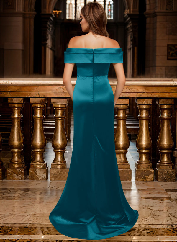 Trumpet/Mermaid Off-The-Shoulder Sleeveless Sweep Train Satin Bridesmaid Dresses, product image 16