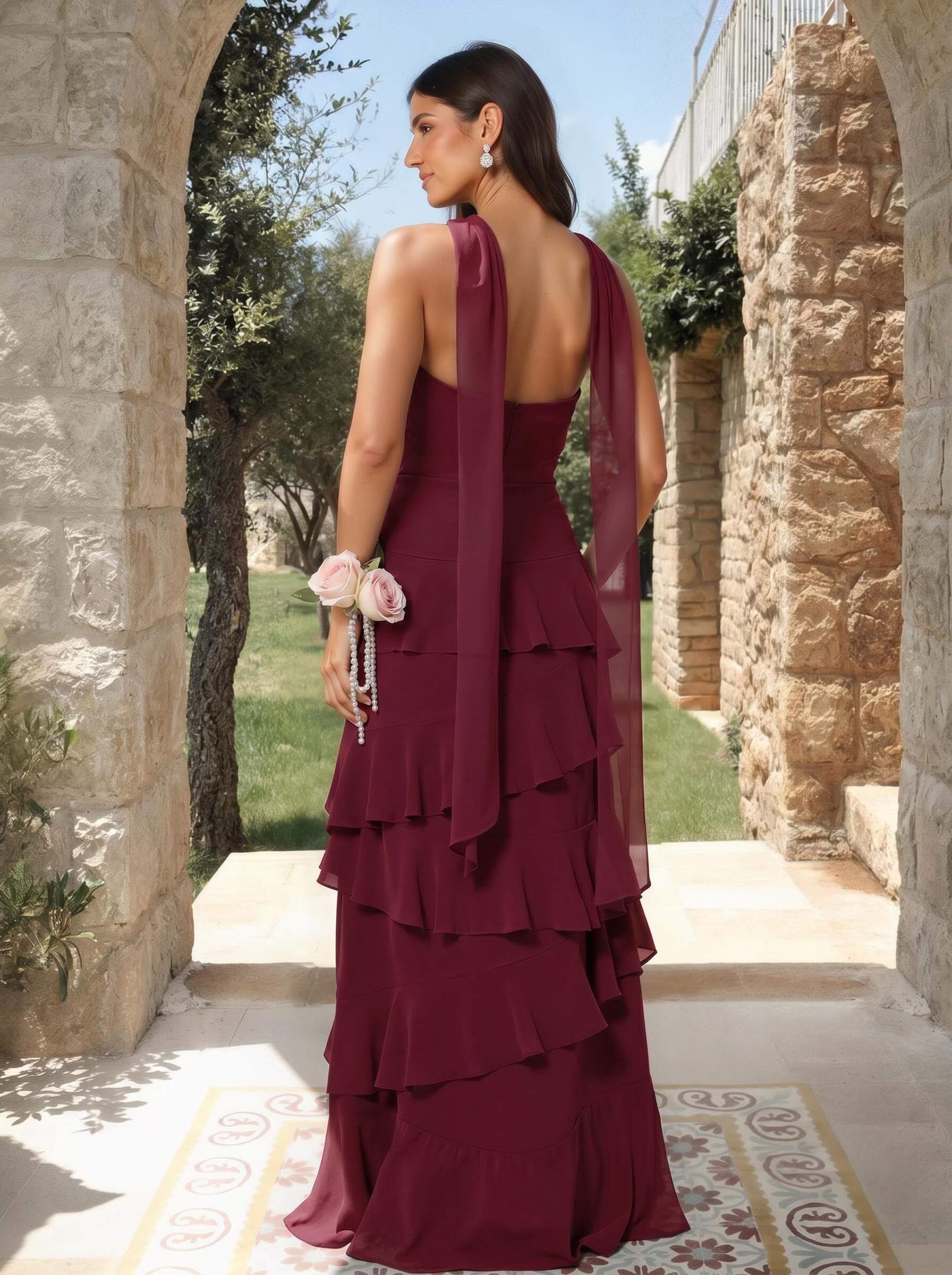 A-Line Sweetheart Floor-Length Chiffon Bridesmaid Dresses With Cascading Ruffles, product image 22
