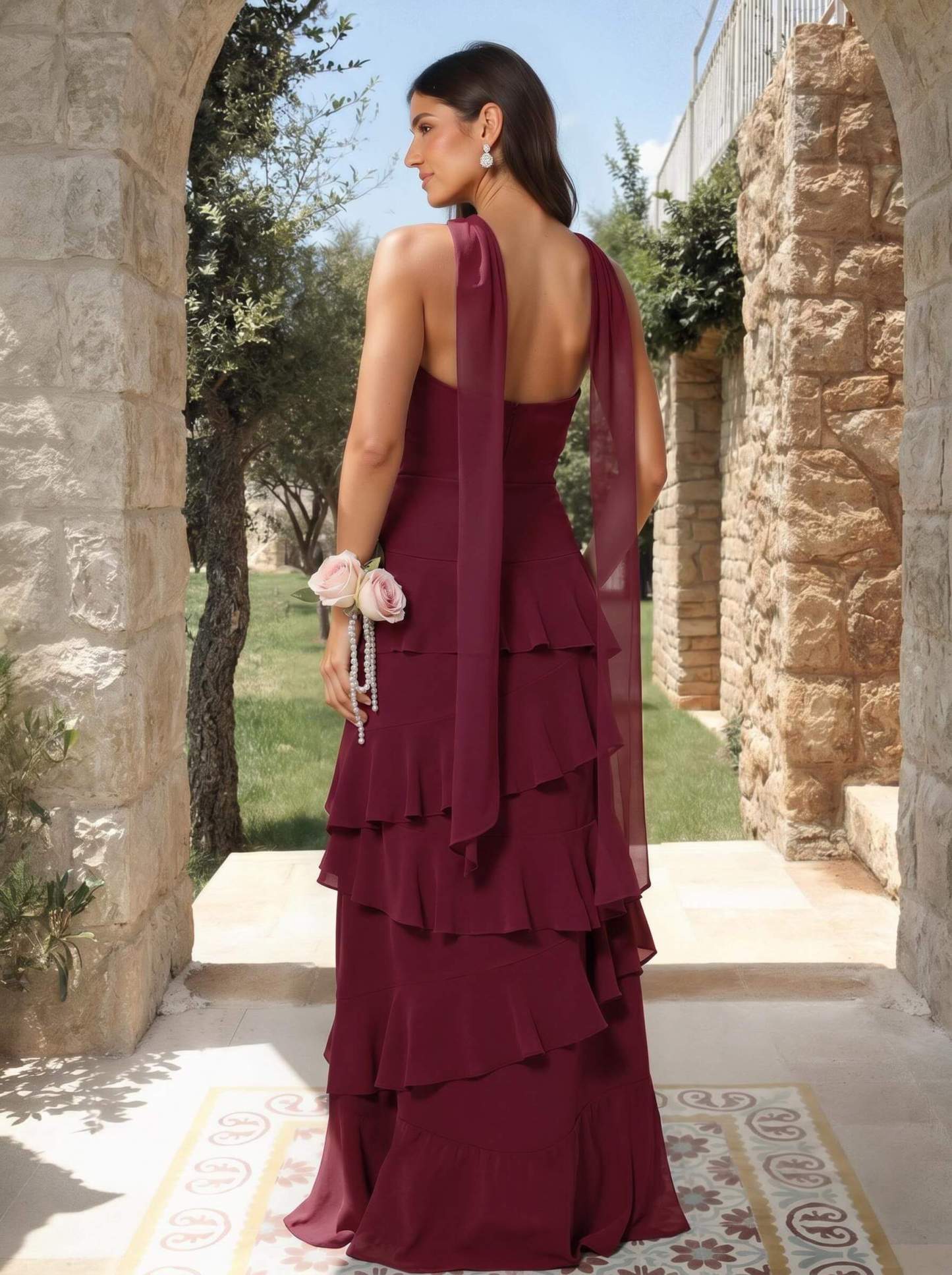A-Line Sweetheart Floor-Length Chiffon Bridesmaid Dresses With Cascading Ruffles, product image 22